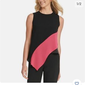 NWT DKNY BLACK & PINK SHORT SLEEVE BLOUSE. Size M